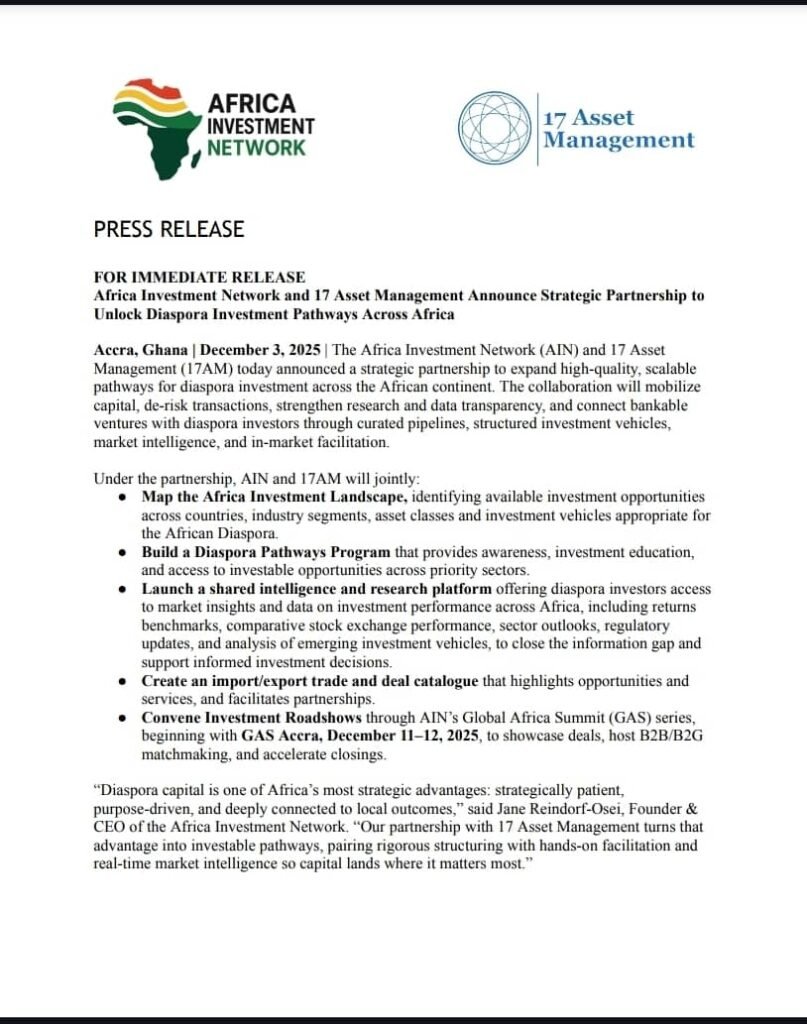 Africa investment network partners 17 Asset Management to boost diaspora investment